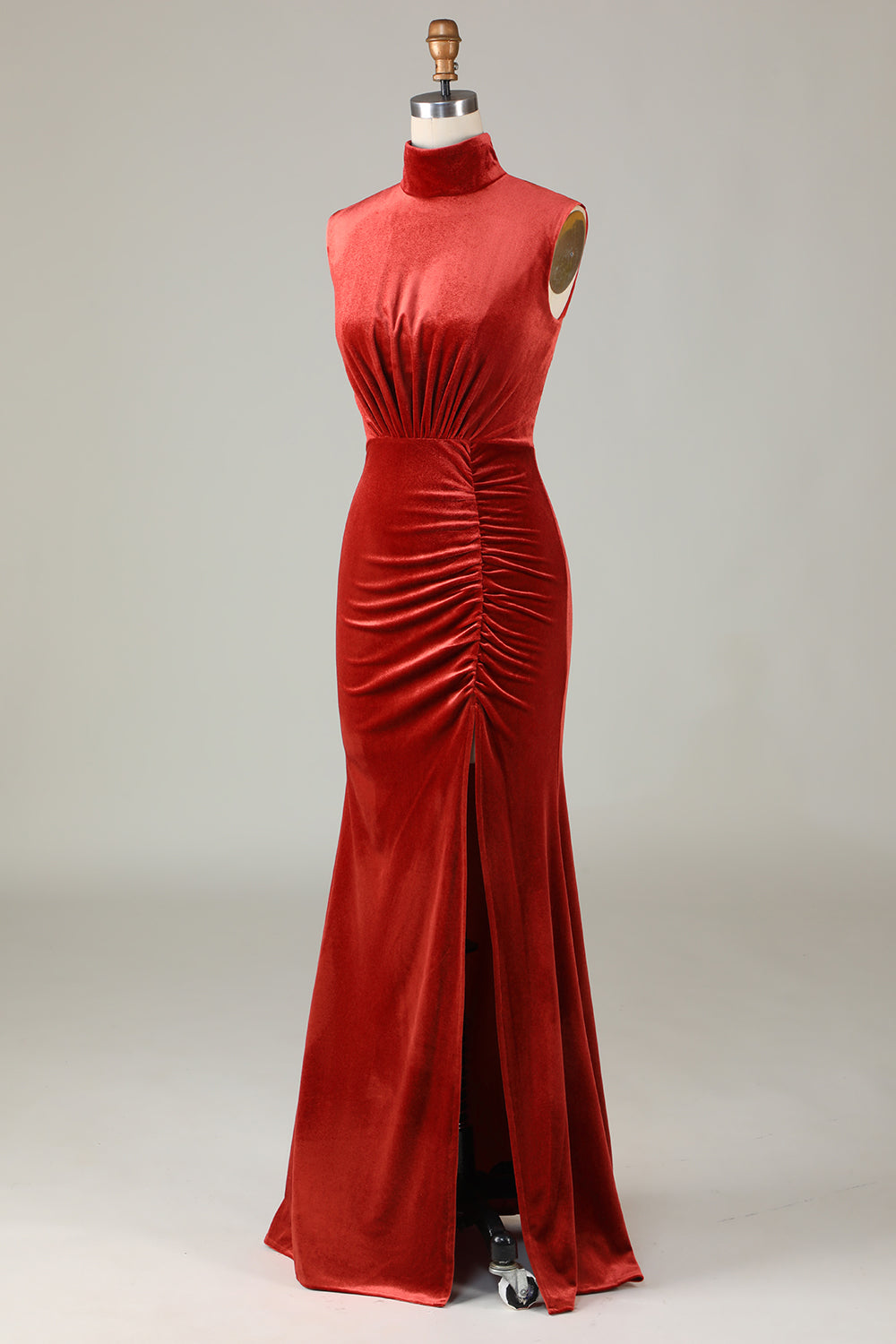 Sirena Terracota Velvet Vestido de dama de honor sin mangas