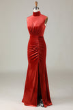Sirena Terracota Velvet Vestido de dama de honor sin mangas