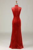Sirena Terracota Velvet Vestido de dama de honor sin mangas