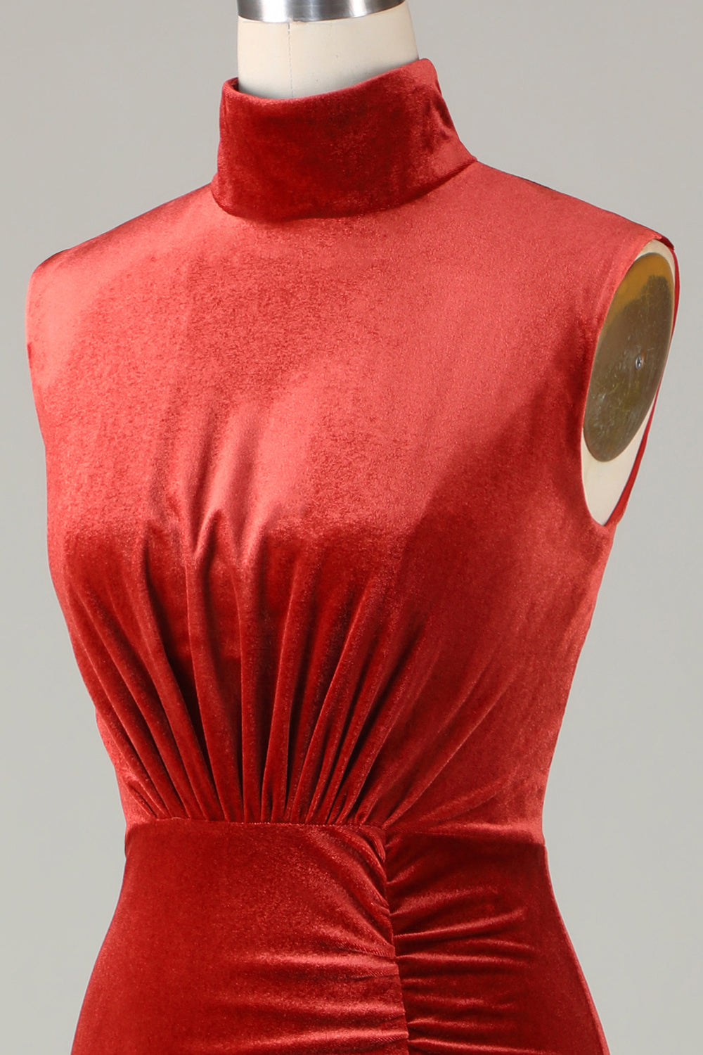 Sirena Terracota Velvet Vestido de dama de honor sin mangas