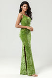 Epítome de la sirena romántica One Shoulder Olive Velvet Bridesmaid Dress