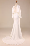 Simple Sirena de marfil Mangas largas Vestido de novia de cuello en V profundo