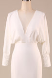 Simple Sirena de marfil Mangas largas Vestido de novia de cuello en V profundo