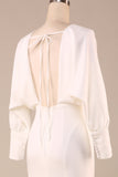 Simple Sirena de marfil Mangas largas Vestido de novia de cuello en V profundo