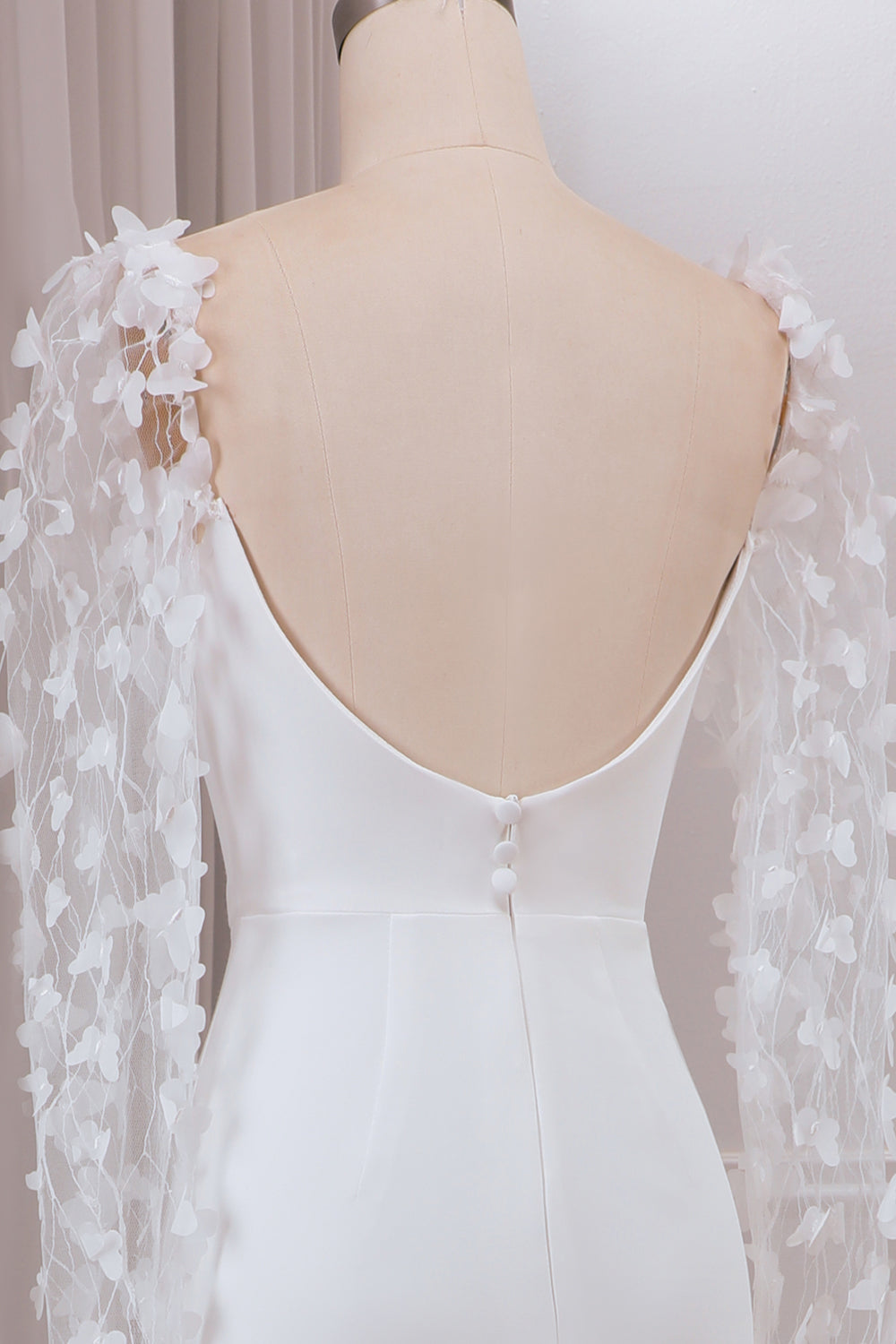 Vestido de novia de manga larga de manga larga de tren de trompeta de marfil con apliques 3D