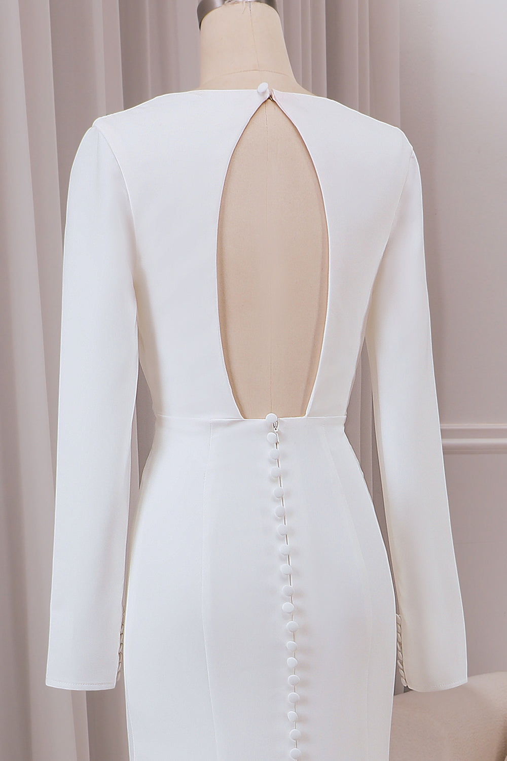 Vestido de novia sirena de crepé de manga larga con escote en V profundo marfil con abertura frontal