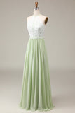 Vestido de dama de honor de encaje y gasa de gasa con cuello halter y gasa de sola.