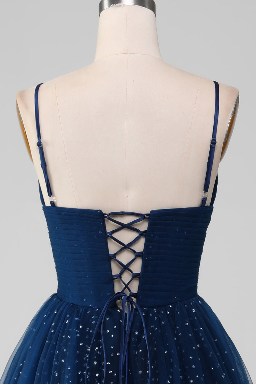Vestido de gala azul marino con cuello en V vestidos largos de tul con cuentas y plisado