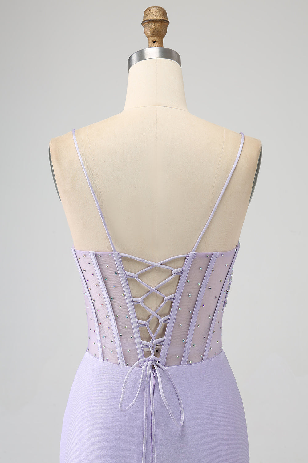 Corsé lila con purpurina Vestido de fiesta largo de sirena con abertura