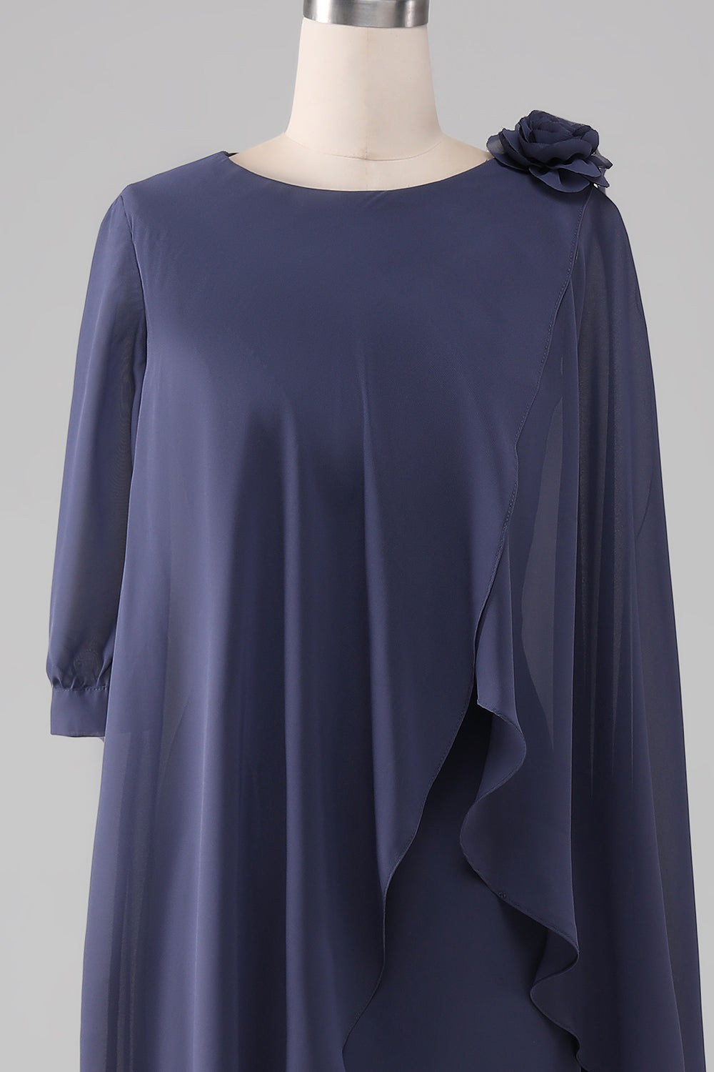 Vaina / Columna Scoop Abalorios De Gasa Hasta La Rodilla Madre Del Vestido De La Novia