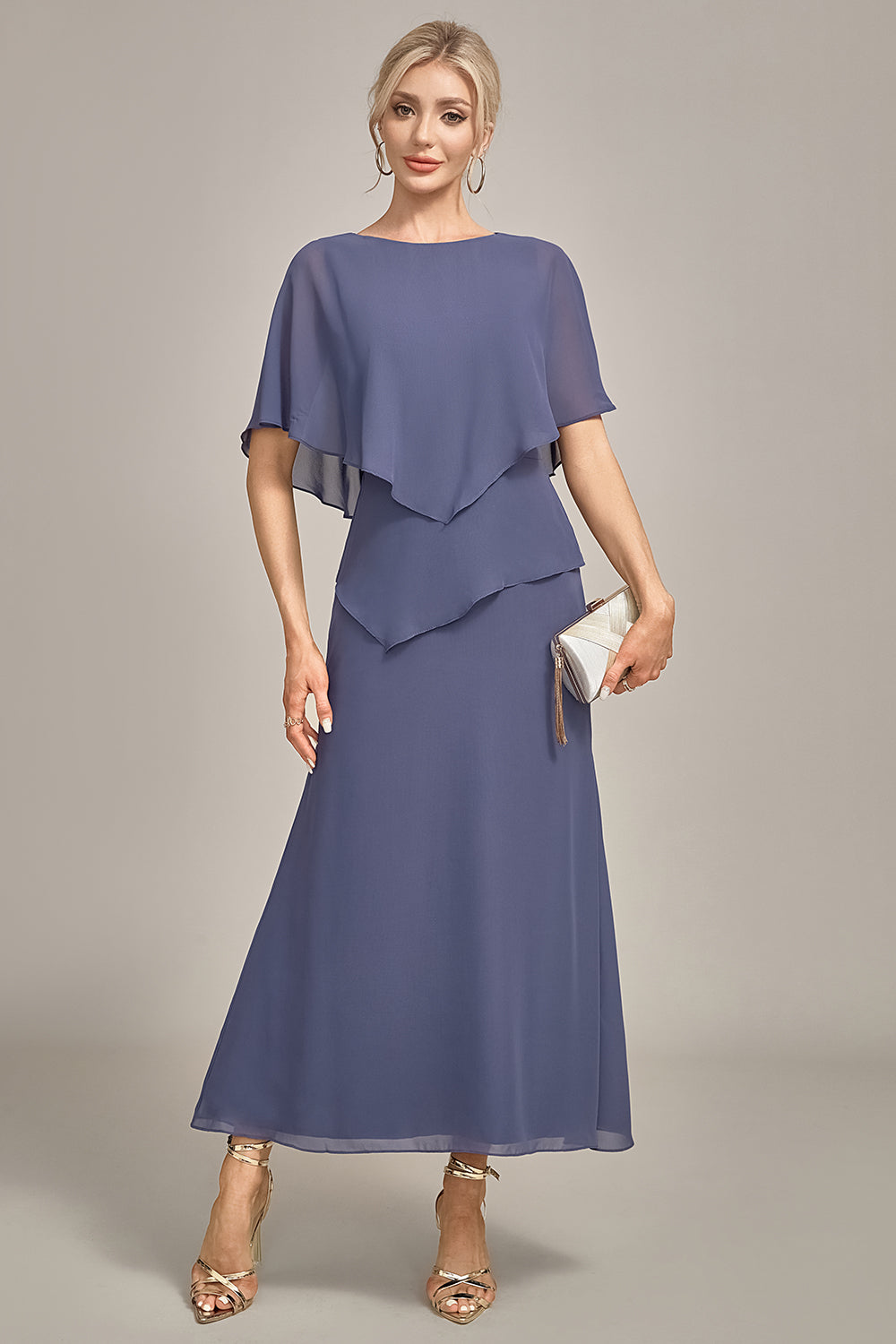 Sheath Scoop Tea-Length Stormy Chiffon Madre Del Vestido De La Novia