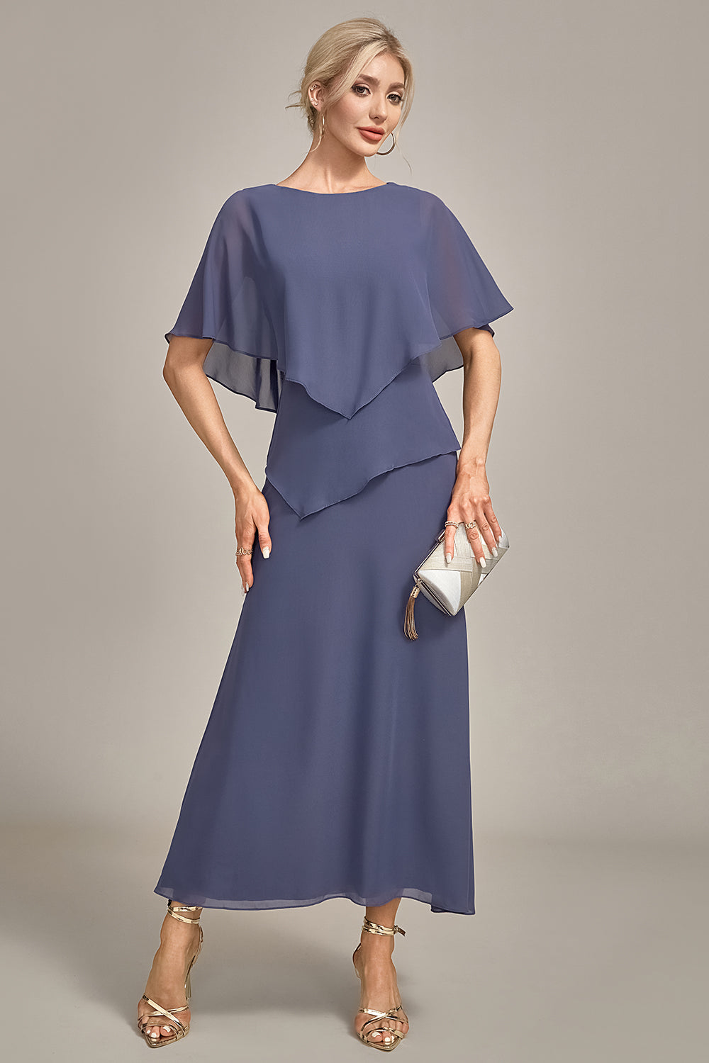 Sheath Scoop Tea-Length Stormy Chiffon Madre Del Vestido De La Novia