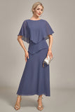 Sheath Scoop Tea-Length Stormy Chiffon Madre Del Vestido De La Novia