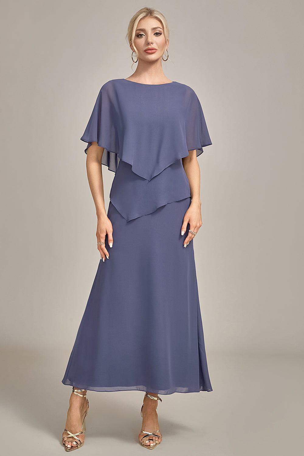 Sheath Scoop Tea-Length Stormy Chiffon Madre Del Vestido De La Novia