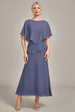 Sheath Scoop Tea-Length Stormy Chiffon Madre Del Vestido De La Novia