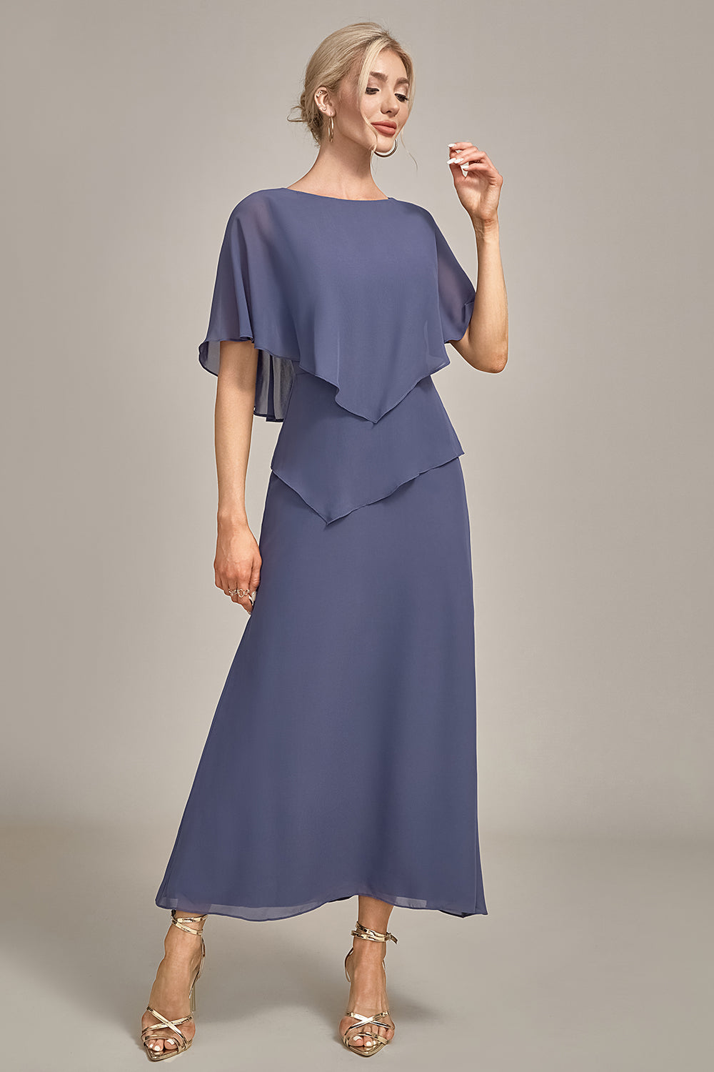 Sheath Scoop Tea-Length Stormy Chiffon Madre Del Vestido De La Novia