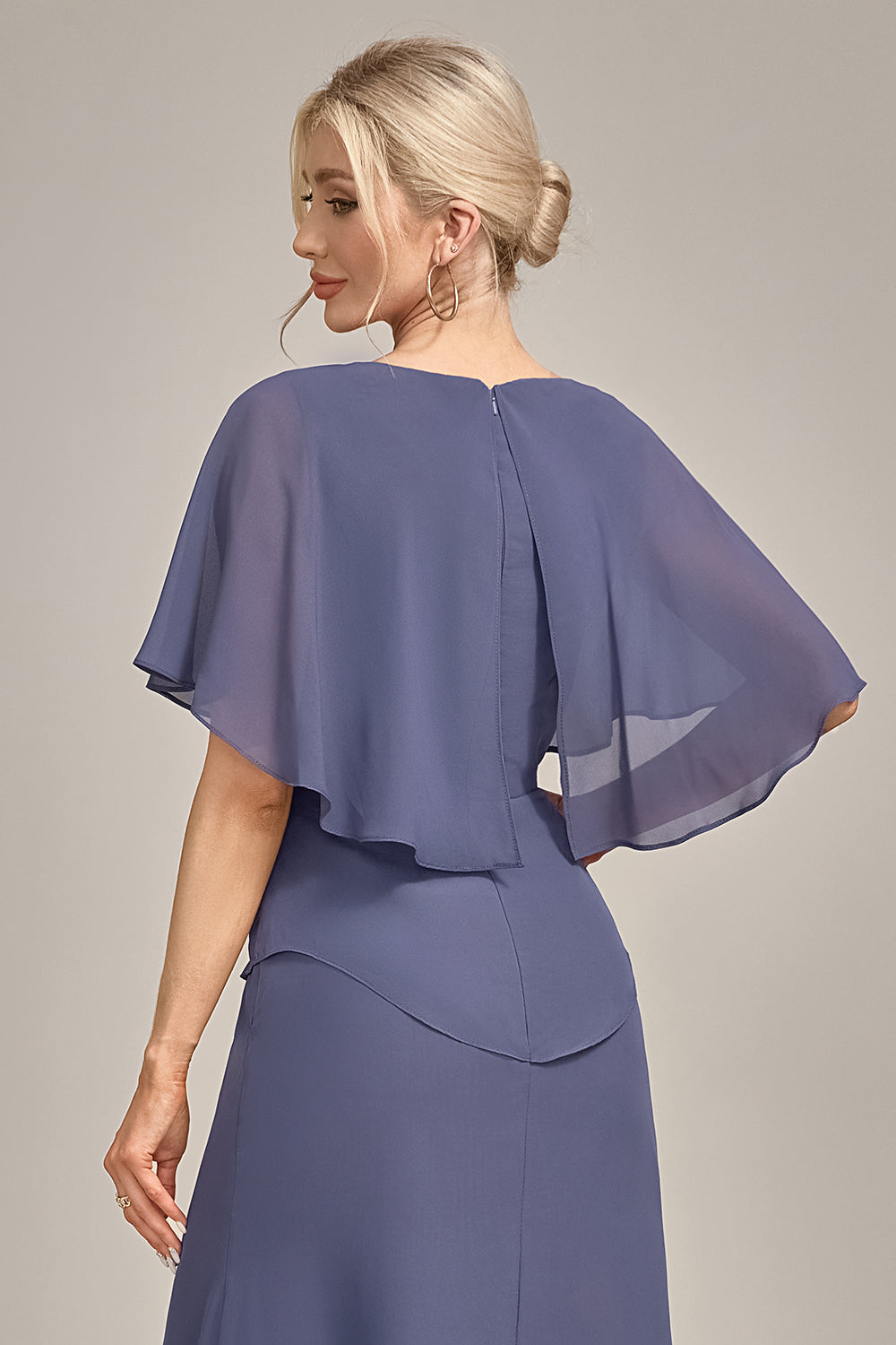 Sheath Scoop Tea-Length Stormy Chiffon Madre Del Vestido De La Novia