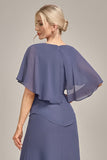 Sheath Scoop Tea-Length Stormy Chiffon Madre Del Vestido De La Novia