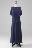 Vaina/Columna Scoop Tea-Length Stormy Chiffon Madre de la Novia Vestido