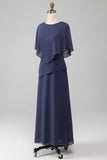 Vaina/Columna Scoop Tea-Length Stormy Chiffon Madre de la Novia Vestido