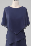 Vaina/Columna Scoop Tea-Length Stormy Chiffon Madre de la Novia Vestido