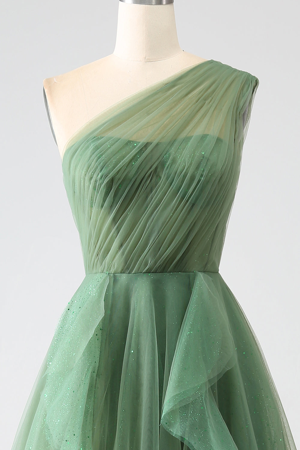 Vestidos de fiesta largos de tul verde oscuro de un solo hombro