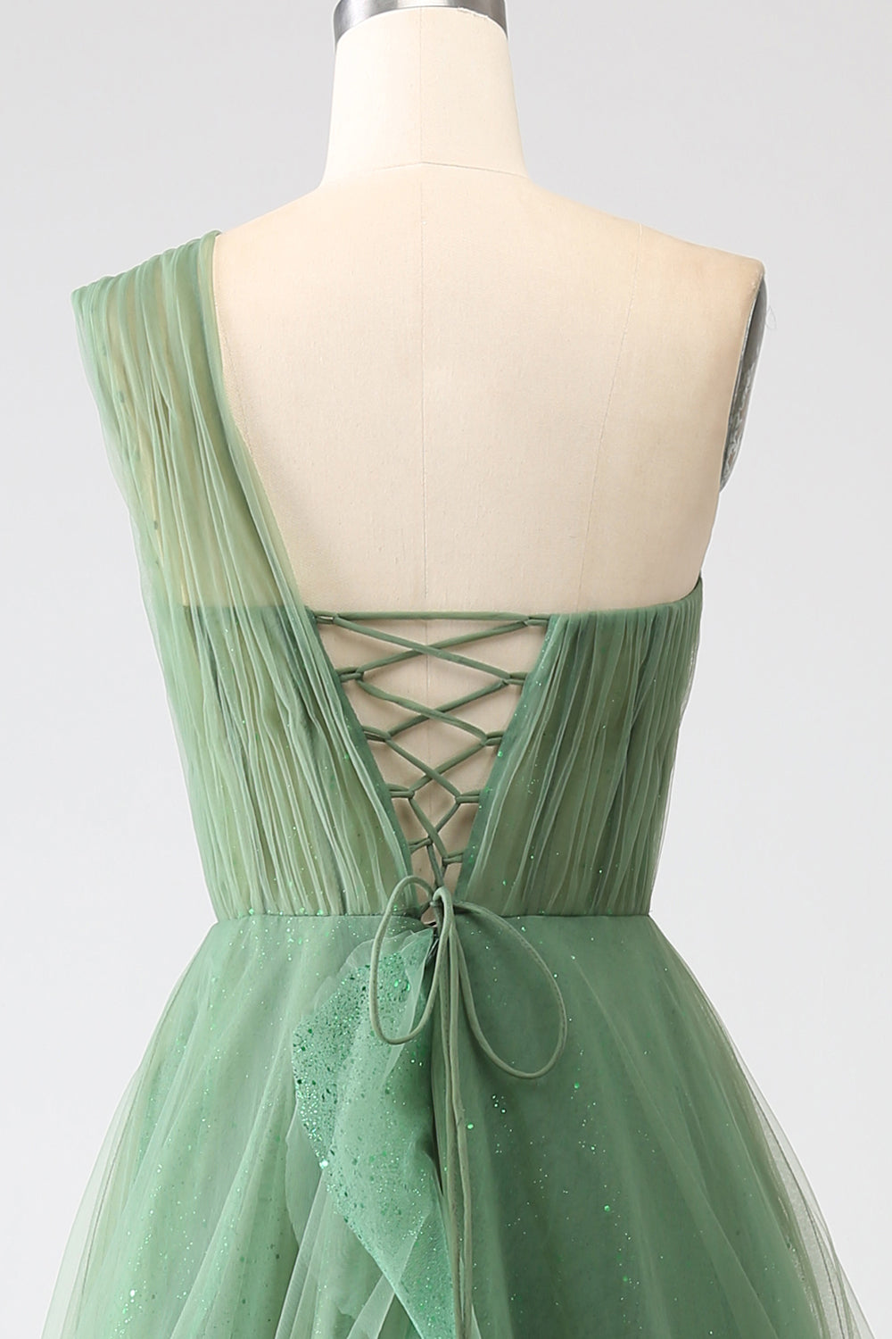 Vestidos de fiesta largos de tul verde oscuro de un solo hombro
