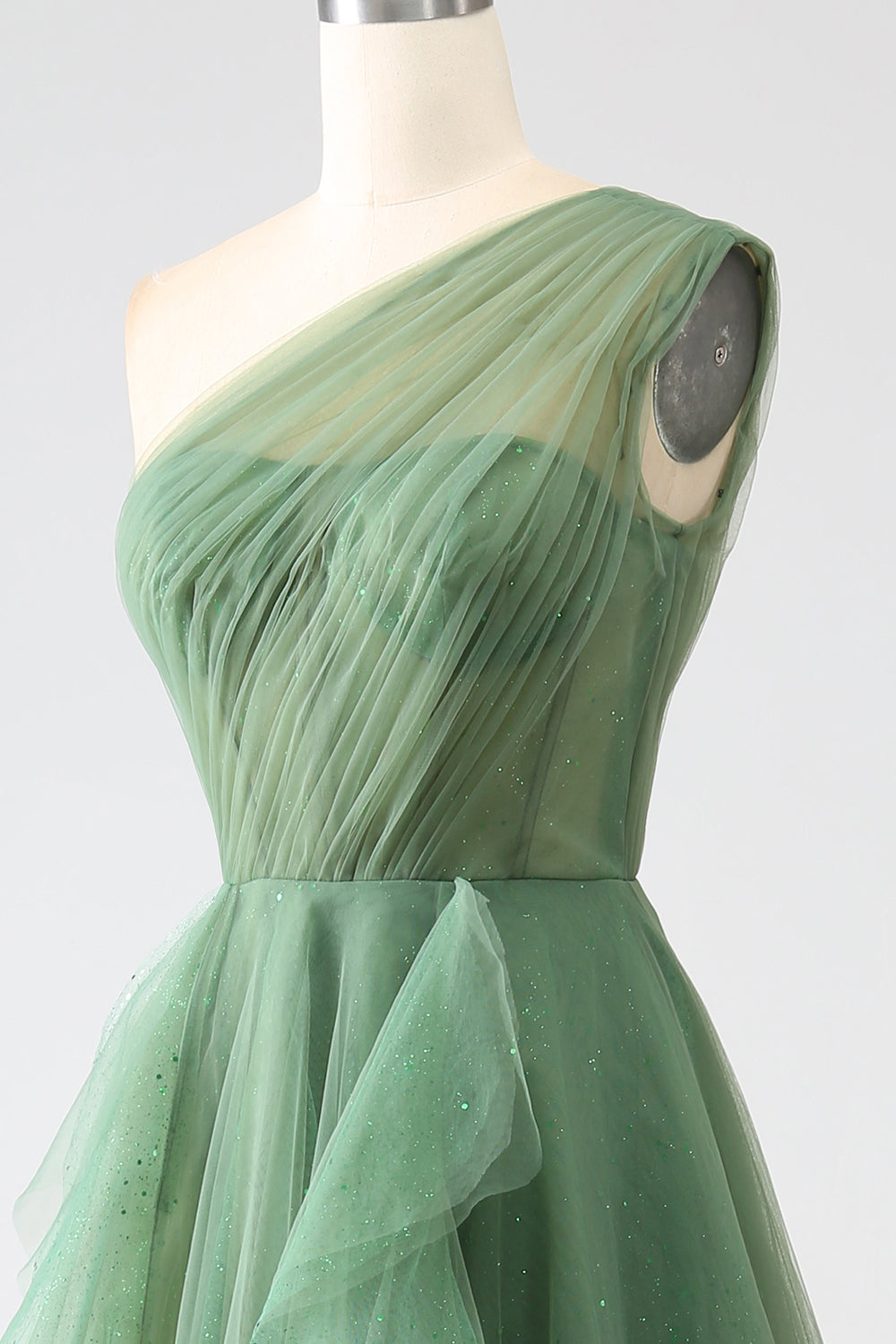 Vestidos de fiesta largos de tul verde oscuro de un solo hombro