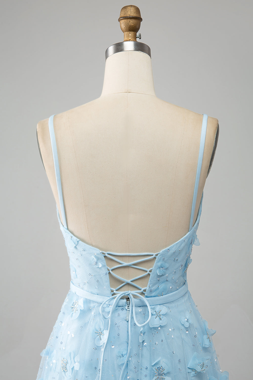 Azul Cielo A Línea Tirantes De Espagueti Vestido De Fiesta De Cuentas Brillantes Con Mariposas 3D