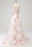 Vestido de fiesta largo corsé bordado con flor de marfil con abertura