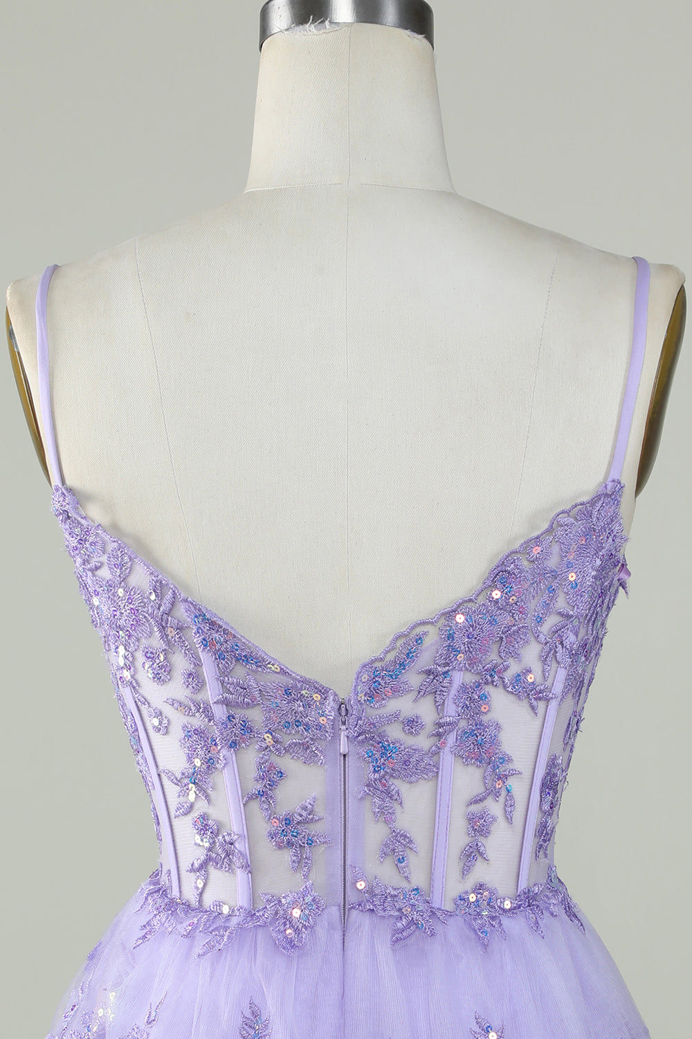 Lindo A Line Spaghetti Straps Dark Blue Sparkly Corset Homecoming Dress