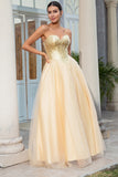 Princess A Line Sweetheart Vestido de fiesta largo dorado