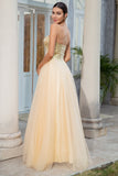 Princess A Line Sweetheart Vestido de fiesta largo dorado