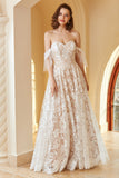 Precioso vestido de novia de encaje blanco A Line Off the Shoulder