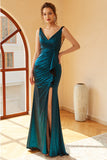 Vestido de fiesta largo azul pavo real
