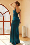Vestido de fiesta largo azul pavo real