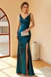 Vestido de fiesta largo azul pavo real