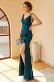 Vestido de fiesta largo azul pavo real