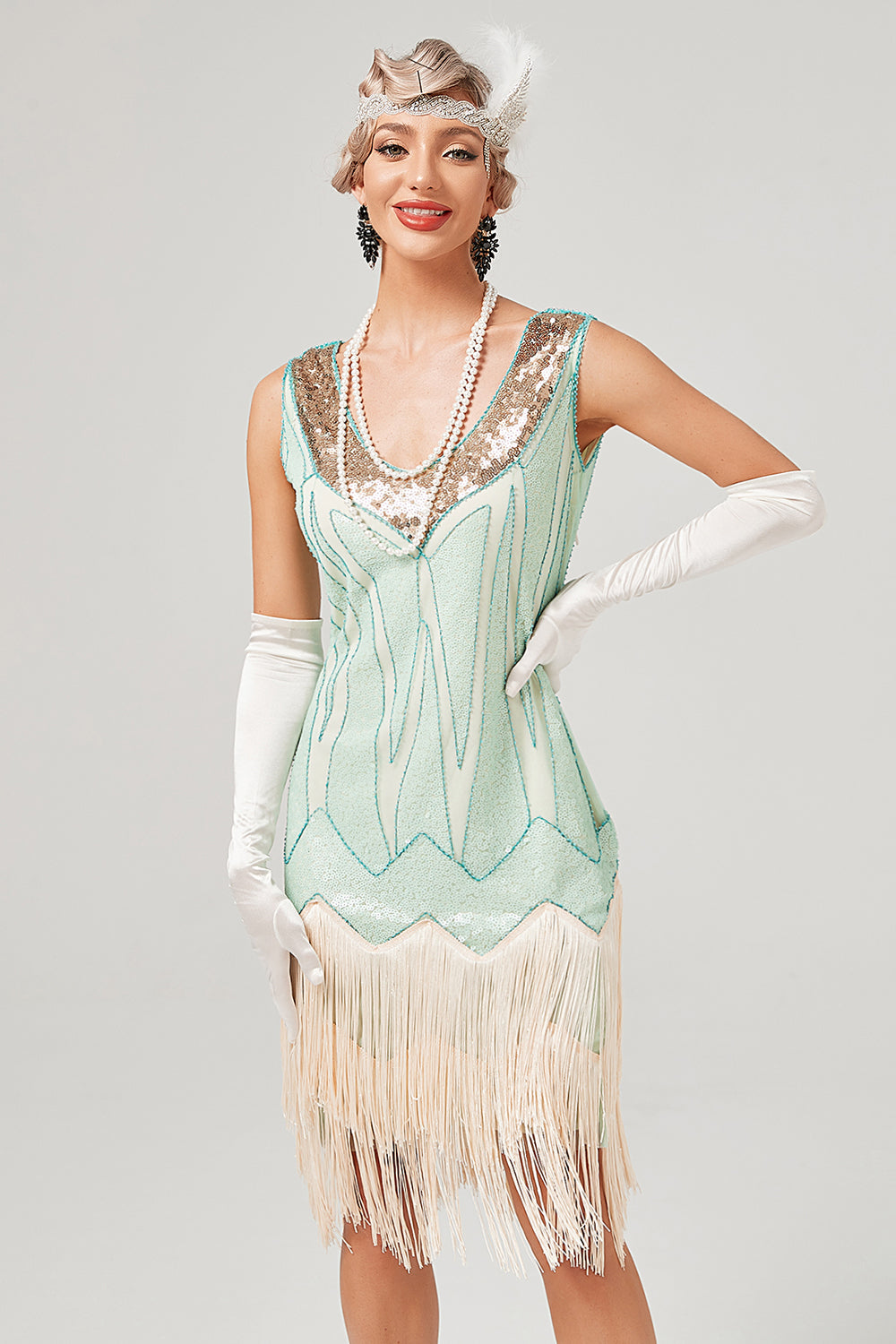 Lentejuelas Verde Vestido de 1920