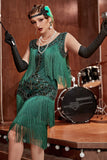 Verde Oscuro 1920s Vestido Lentejuelas Flecos