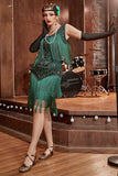 Verde Oscuro 1920s Vestido Lentejuelas Flecos