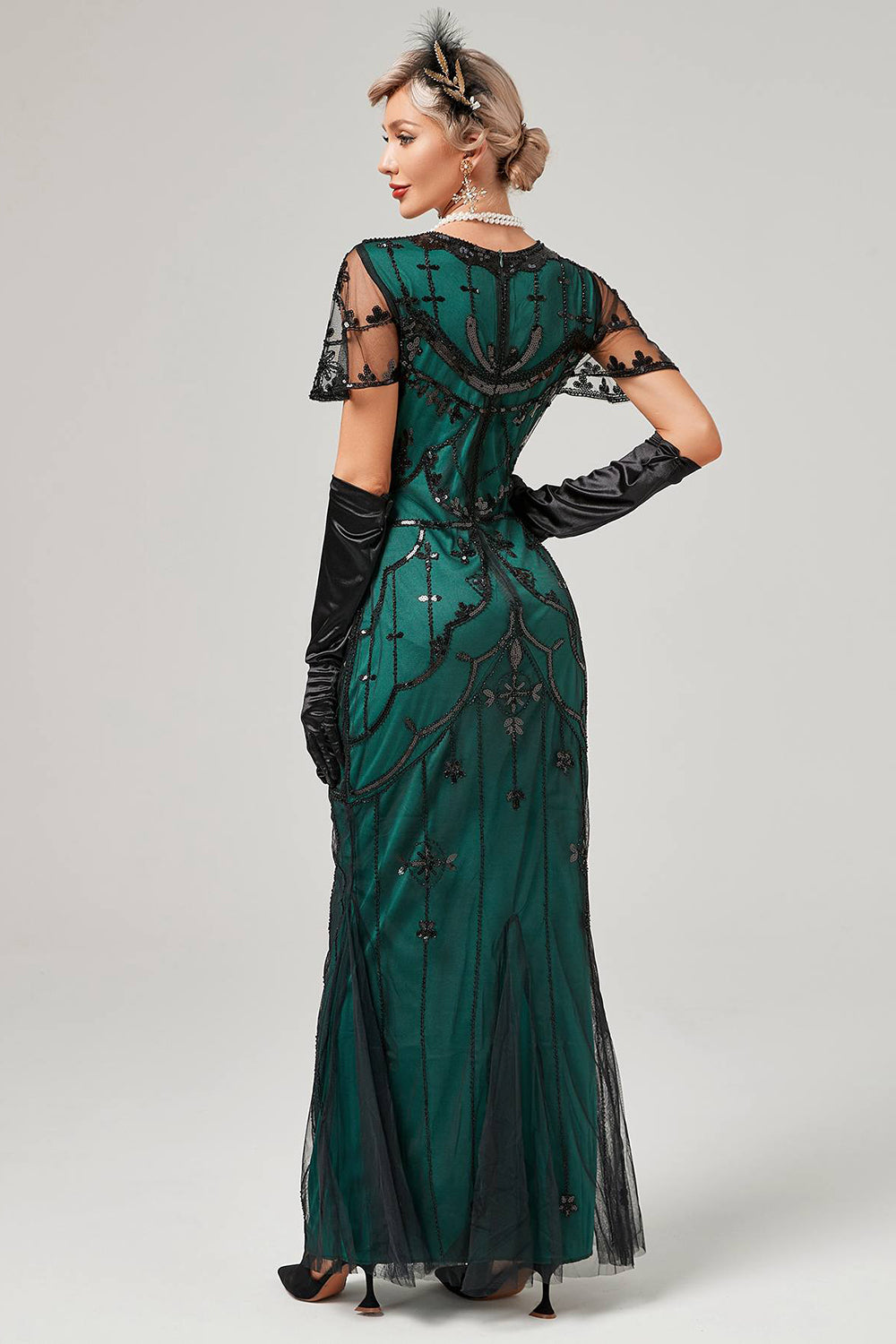 Lentejuelas Marfil 1920s Vestido Largo