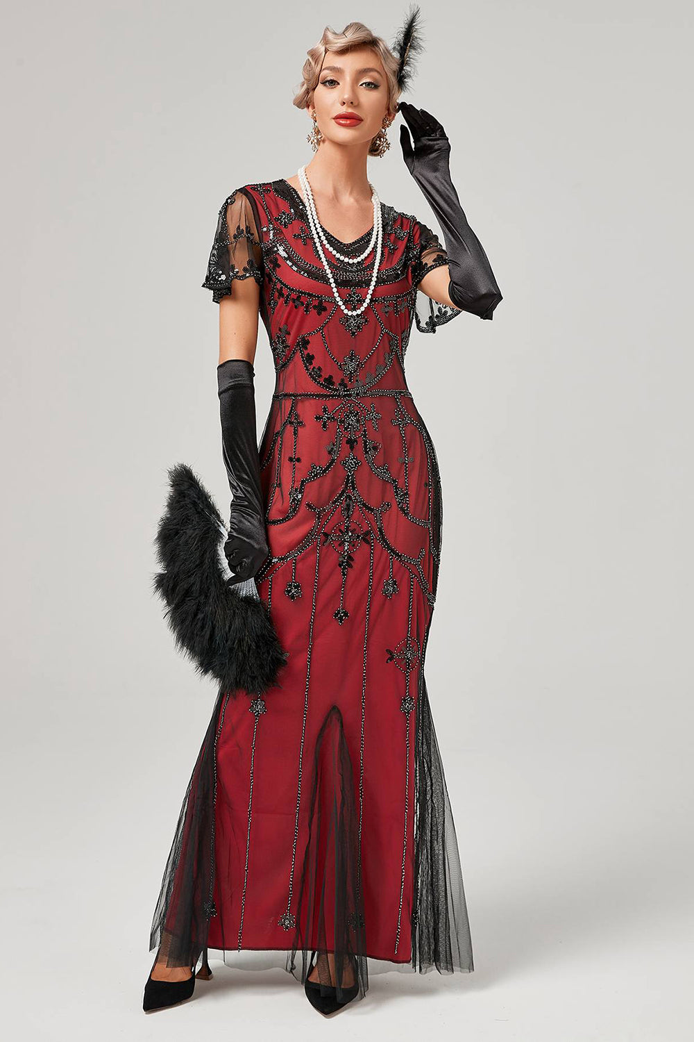 Lentejuelas Rojo Vestido Largo 1920s