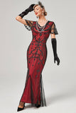 Lentejuelas Rojo Vestido Largo 1920s