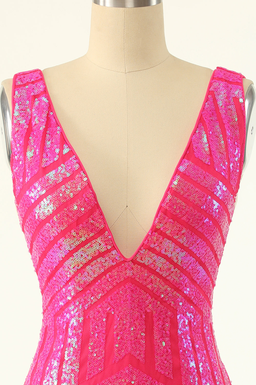 Lentejuelas fucsia cuello en V Ajustado Vestido de regreso a casa
