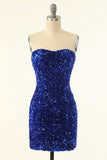 Royal Blue Sweetheart Lentejuelas Ajustado Vestido de Regreso a Casa