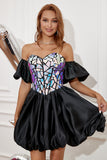 Cariño Vestido de cóctel negro con mangas desmontables