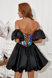 Cariño Vestido de cóctel negro con mangas desmontables