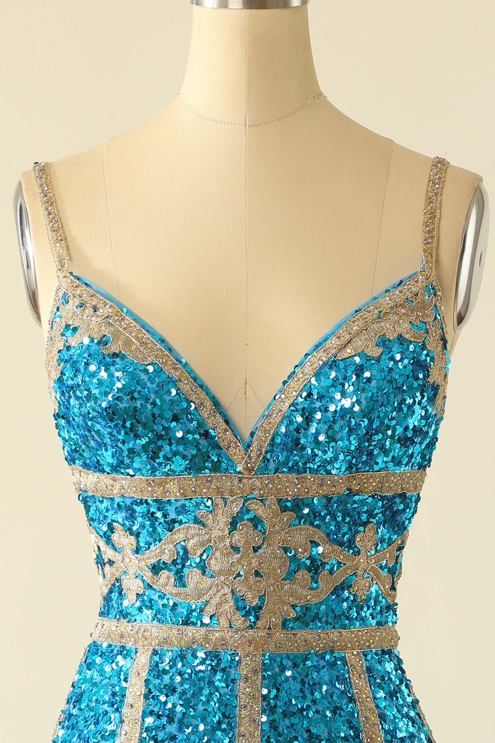 Azul Lentejuelas Vestido corto de cóctel con flecos