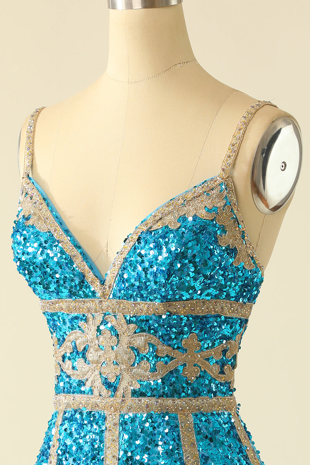 Azul Lentejuelas Vestido corto de cóctel con flecos